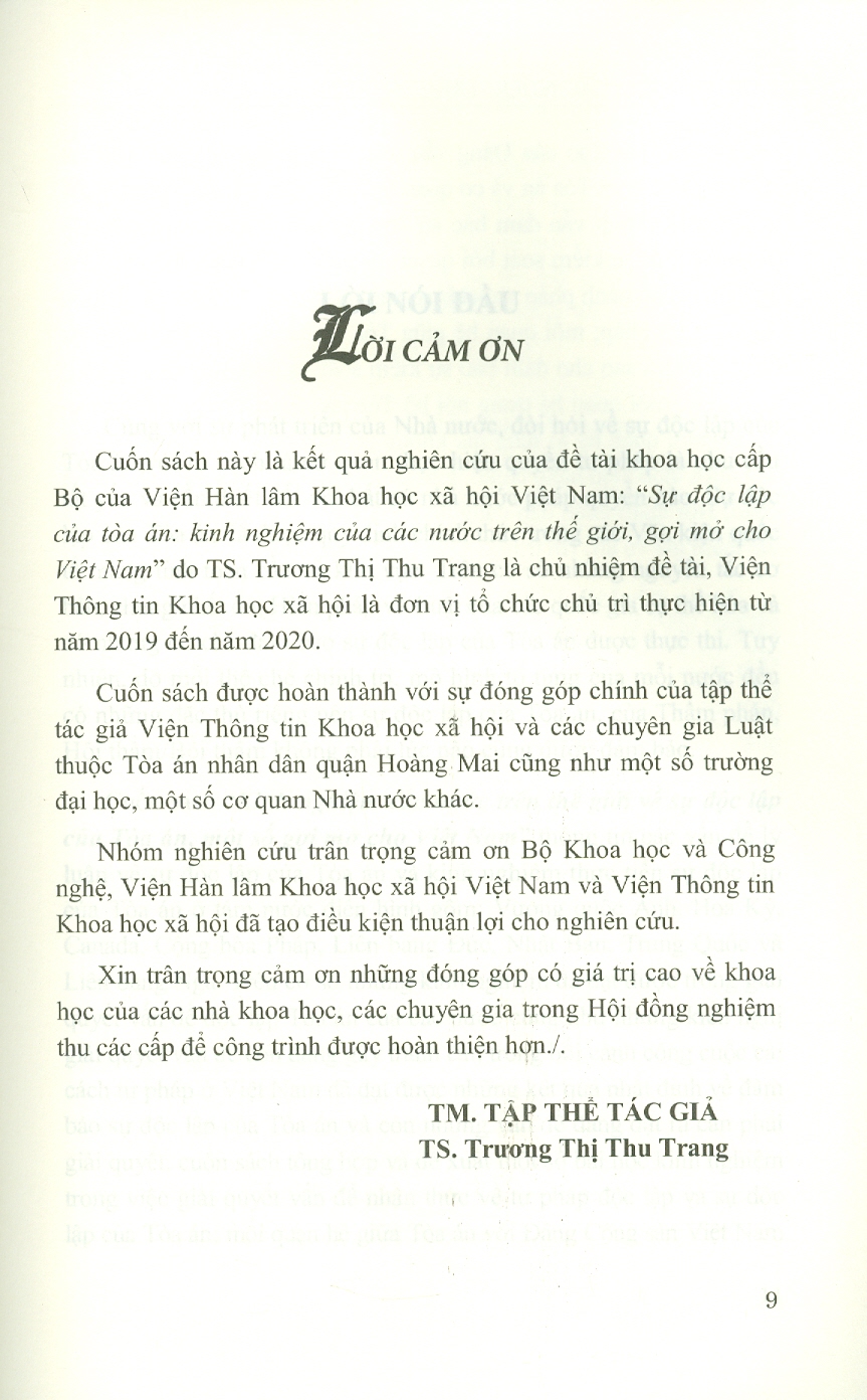 Kinh Nghiệm Các Nước Trên Thế Giới Về Sự Độc Lập Của Tòa Án, Một Số Gợi Mở Cho Việt Nam (Sách chuyên khảo)