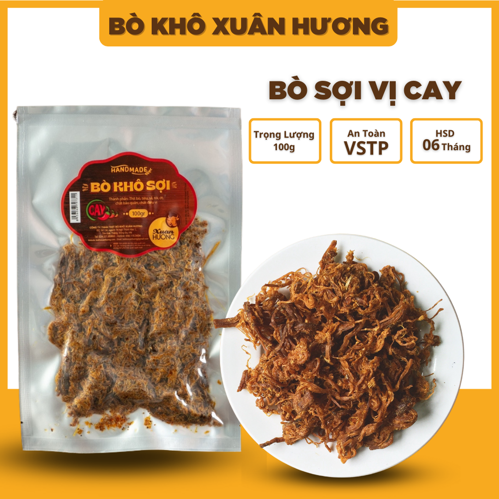 Khô bò khô sợi loại 1, thịt bò khô sợi vị cay đặc biệt Xuân Hương siêu ngon 100g