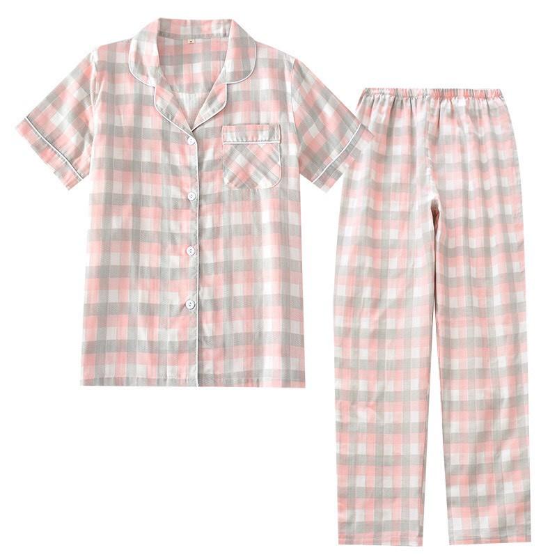 Bộ pyjama nữ vải xô cotton hoạ tiết kẻ caro