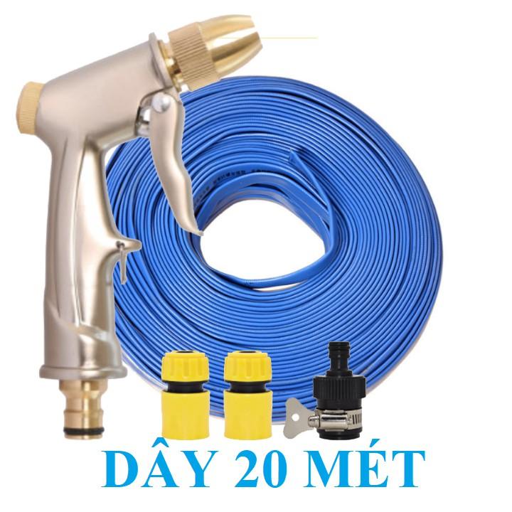 Bộ dây vòi xịt nước rửa xe, tưới cây . tăng áp 3 lần, loại 20m 206701-1 đầu đồng,cút,nối đen + tặng đai