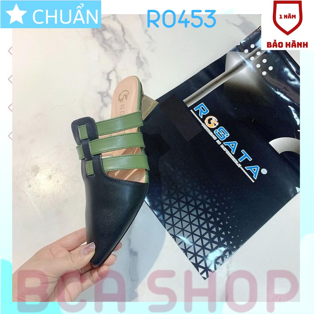 Giày lười nữ 4p RO453 ROSATA tại BCASHOP kiểu giày sục có gót kiểu guốc, bít mũi, phối 2 màu tạo sự khác biệt và độc lạ - màu xanh phối đen