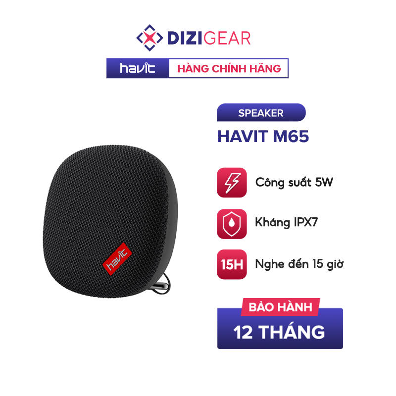 Loa Bluetooth HAVIT M65 Thiết Kế Nhỏ Gọn, Chuẩn IPX7, Công Suất 5W, Nghe Đến 15H - Hàng Chính Hãng