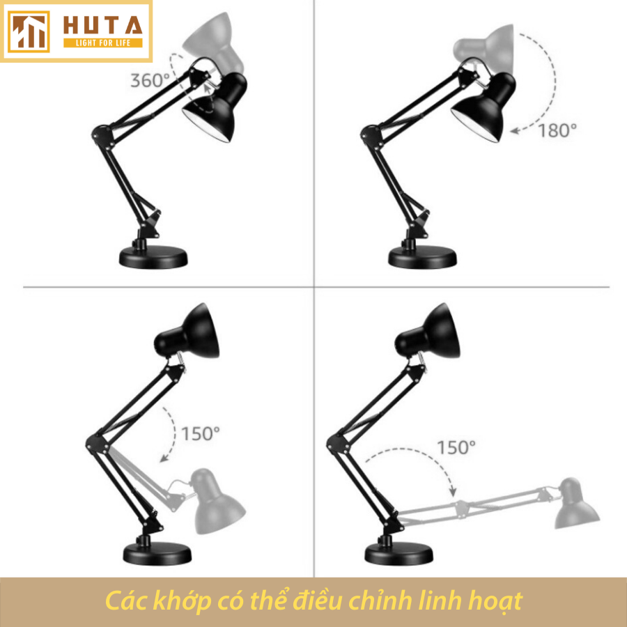 Hình ảnh Đèn Bàn Làm Việc Thép HUTA KYSU1 Kèm Bóng Led Chống Cận, Bảo Vệ Mắt, Khớp Nối Cong Dễ Điều Chỉnh, Decor Trang Trí Bàn Học Đọc Sách