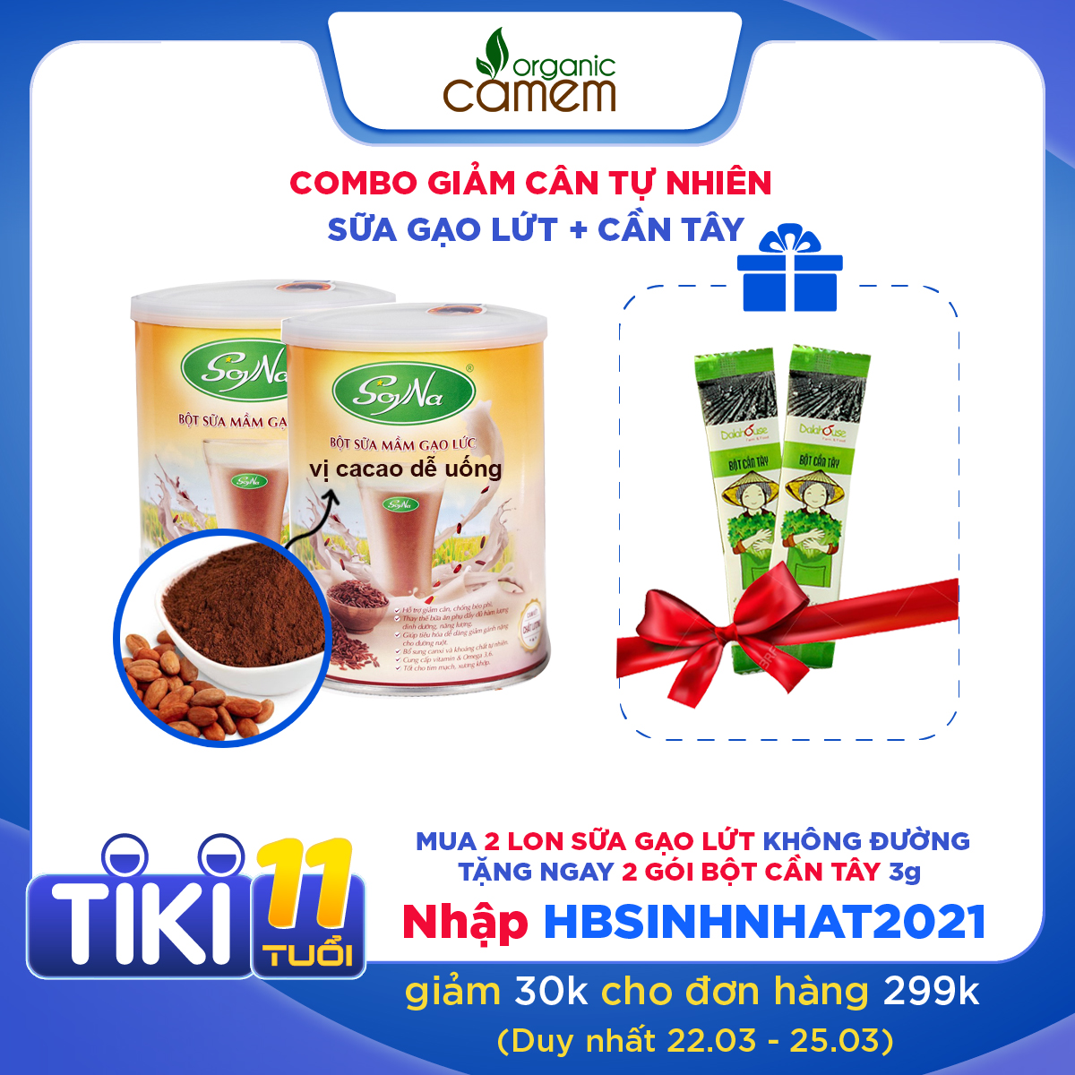 Combo 02 bột sữa mầm gạo lức SoyNa không đường