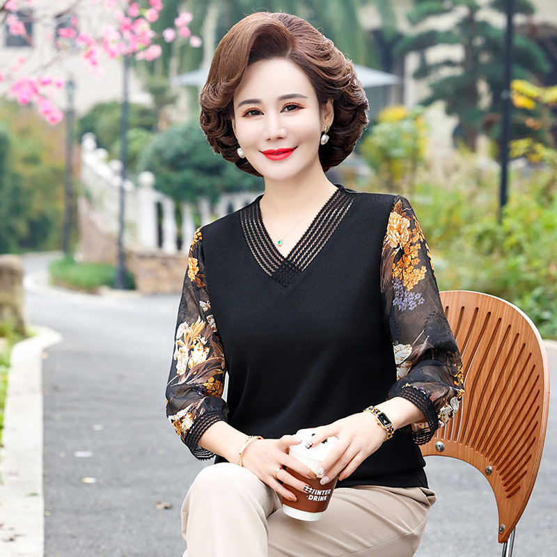 Áo Thun Nữ Trung Niên Tay Voan Cổ V SM114- Hàng Quảng Châu Cao Cấp