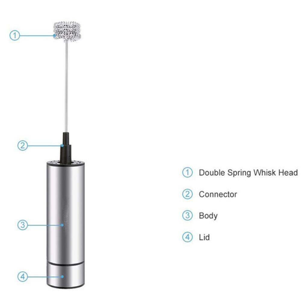 Stainless Steel Electric Handheld Milk Frother - Triple Spring Whisk Head