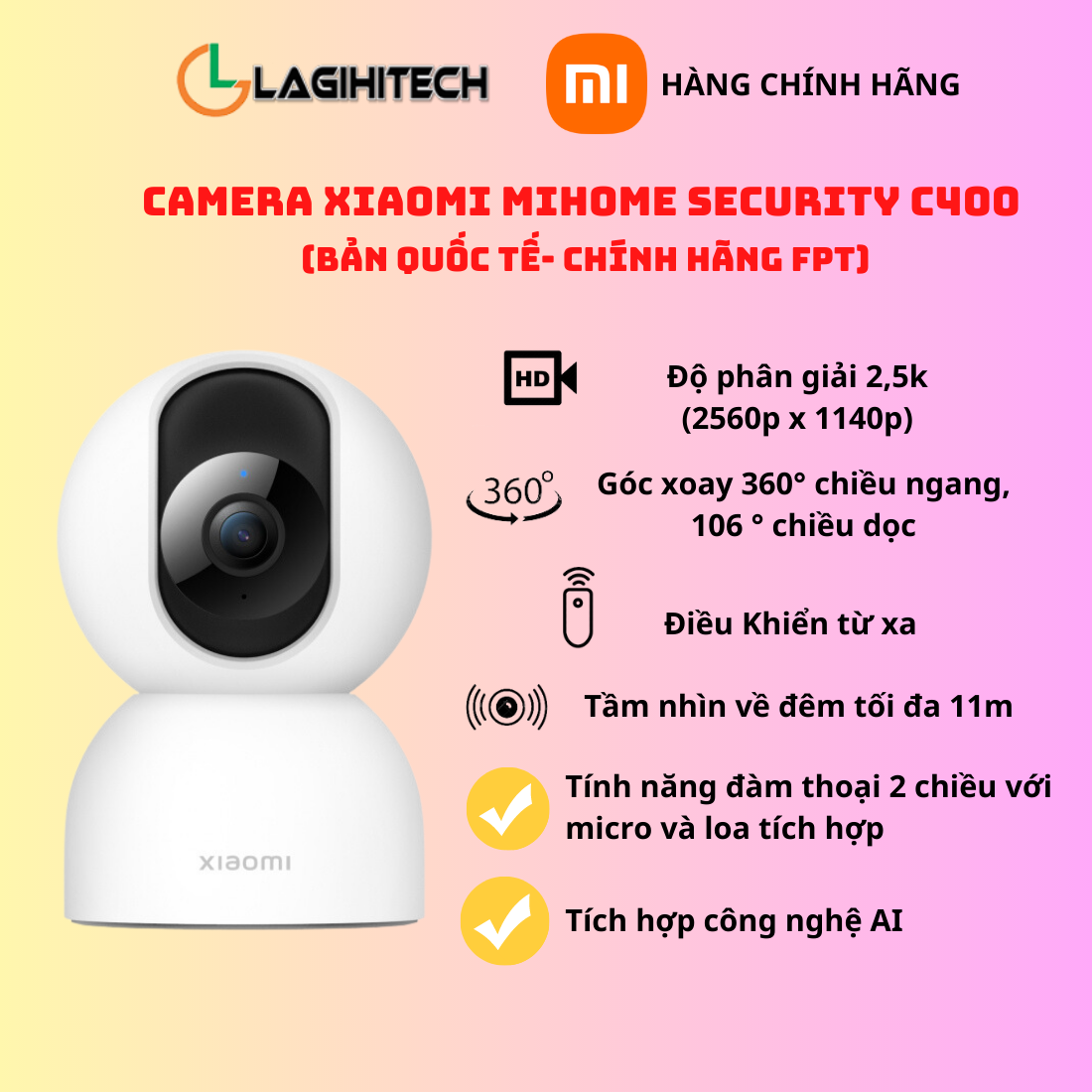 Camera Thông Minh Xiaomi C400 BHR6619GL Bản Quốc Tế - Hàng Chính Hãng FPT