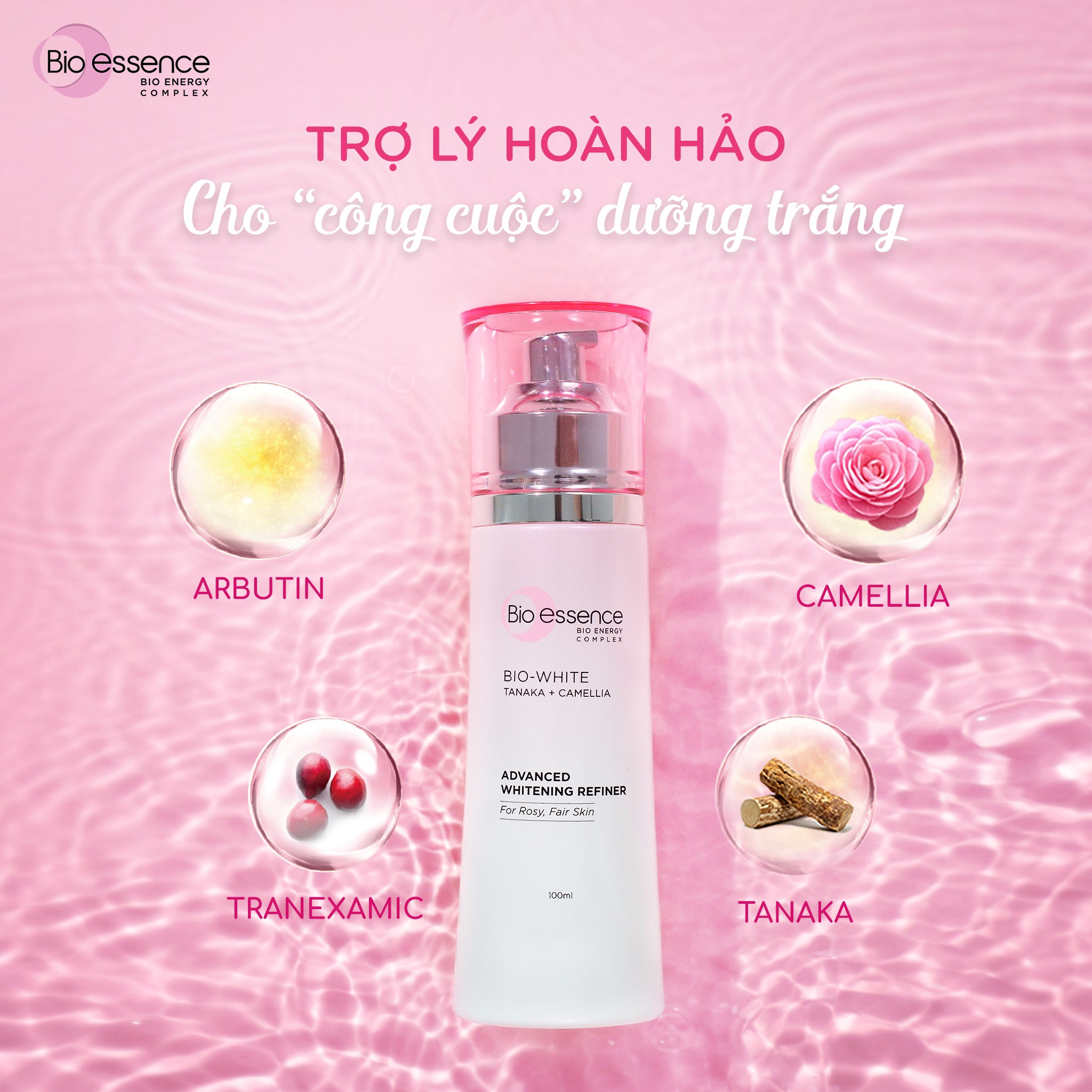 Nước Cân Bằng Dưỡng Trắng Chuyên Sâu Bio-Essecce-Bio White Chiết Xuất Tanaka Và Camellia 100ml