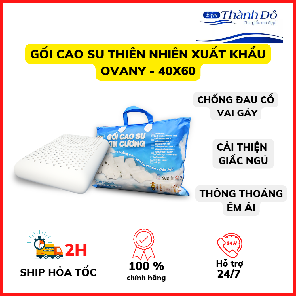 Gối cao su thiên nhiên xuất khẩu kim cương-hình ovany 40X60