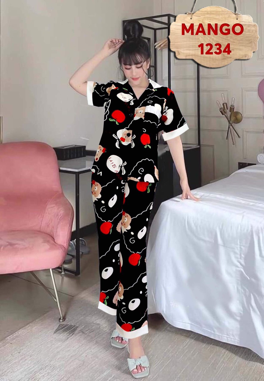 (40-70kg) Đồ Bộ Mặc Nhà, Đồ Bộ Pizama Lụa Mango Nữ Shop Khánh An Quần Dài Tay Ngắn, Màu Số 25