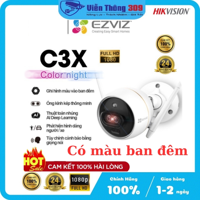 Camera Wifi EZVIZ ngoài trời C3X có màu ban đêm, báo động công nghệ AI - Hàng chính hãng