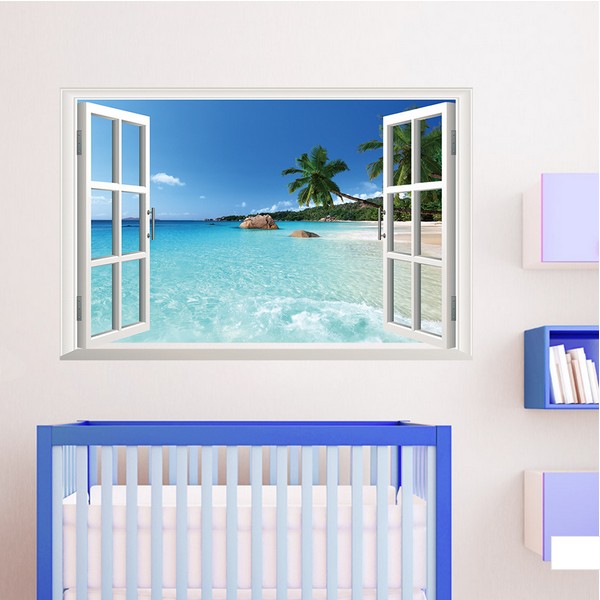 Decal dán tường decal trang trí cửa sổ biển 4 BINBIN tíchhợp sẵn keo, dễ dán (Có in theo kích thước yêu cầu)