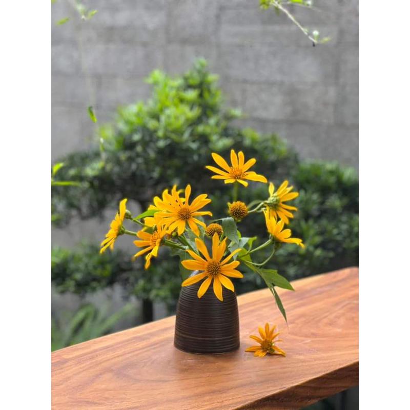 Chuông gốm cắm hoa, bình hoa gốm Bát Tràng men mộc vân Ganh sắc hoa 15cm