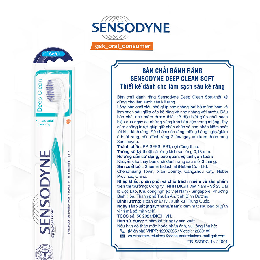 Bàn chải đánh răng SENSODYNE DEEP CLEAN SOFT làm sạch sâu kẽ răng (Màu ngẫu nhiên)