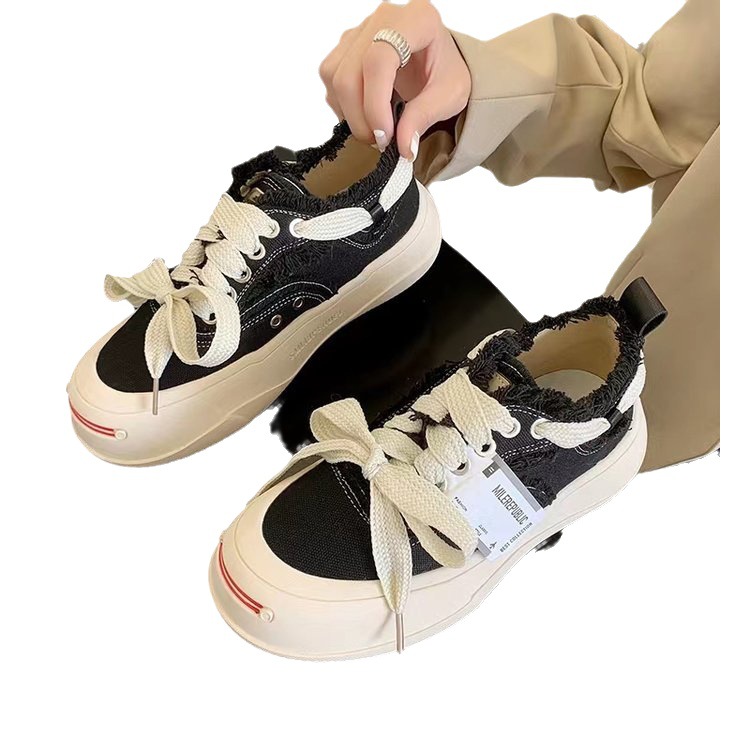 Giày thể thao nữ rách Fashion đế cao 4cm, giày sneaker chất vải canvas mẫu mới