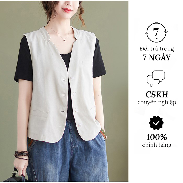 Áo Blazer Nữ Chất Linen Cao Cấp. Hàng 1 Lớp 4 Cúc, Áo Vest Blazer Khoác Ngoài Thời Trang Đũi Việt DV01