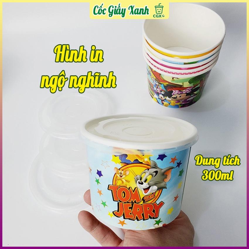 50 Tô Bát Giấy 300ml Có In Họa Tiết Siêu Đẹp Dùng 1 Lần Đựng Kem, Cháo Dinh Dưỡng