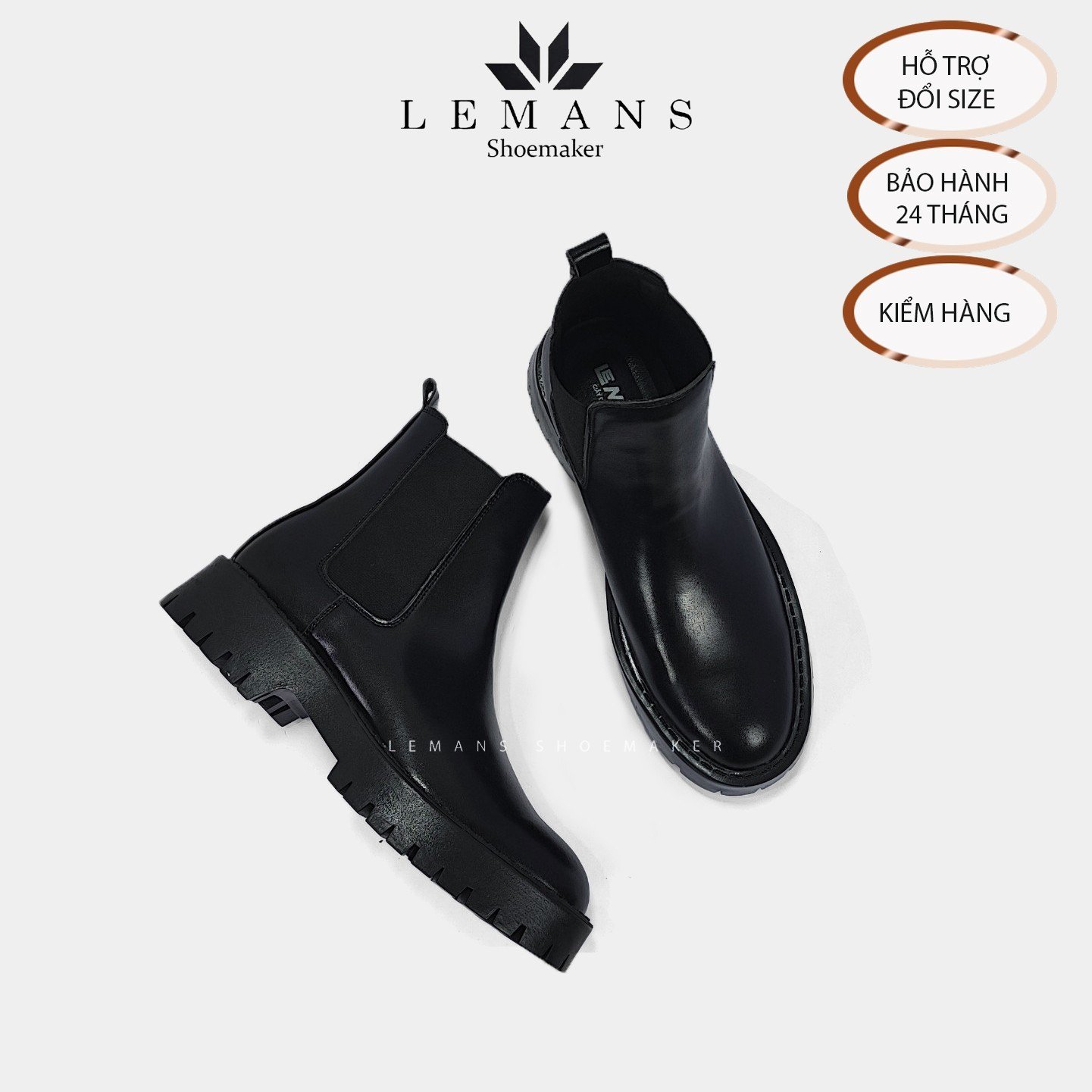 Boots LeMans CHK02 Giày da bò Chelsea Boots đế Chunky, đế chunky, bảo hành 24 tháng