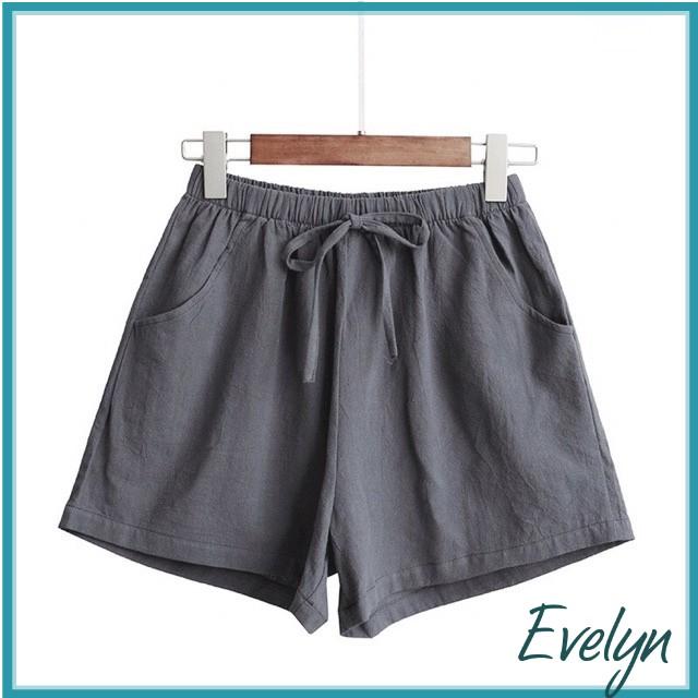 Quần shorts nữ, quần đùi đũi cạp chun Evelyn kiểu dáng basic