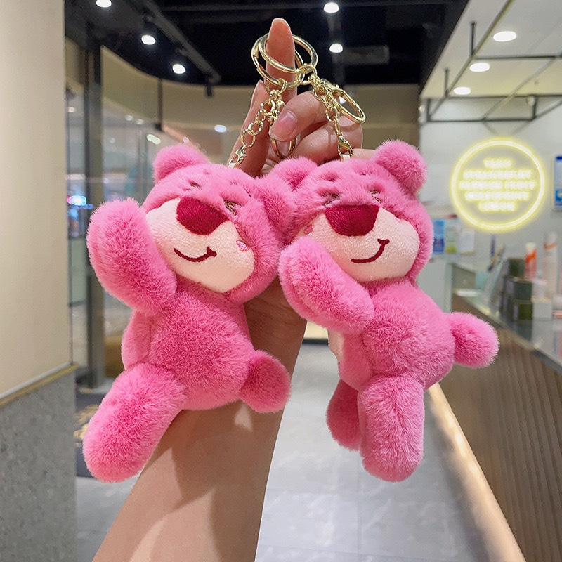 Móc khóa gấu bông gấu dâu Lotso size to 16cm treo balo túi ví thời trang