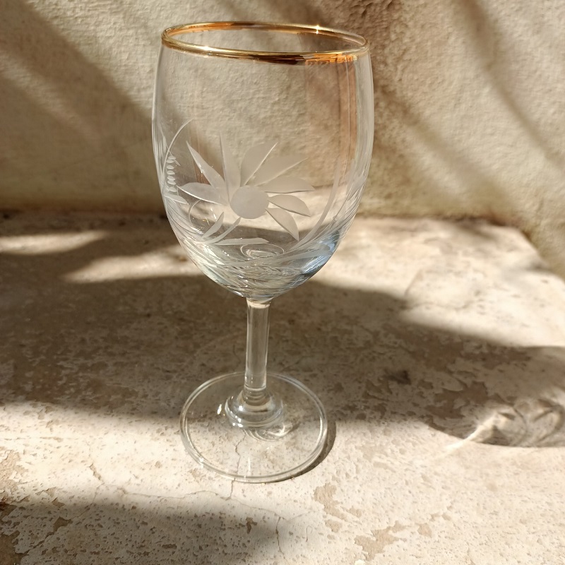 Bộ 6 Ly Thủy Tinh Vang Trắng Classic White Wine Viền Vàng Mài Hoa Cao Cấp