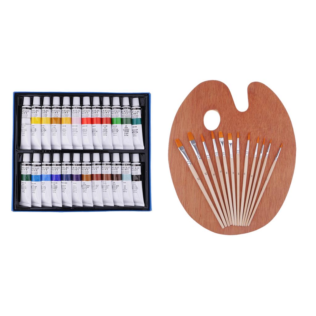 24 Màu Sắc Ống Acrylic Sơn Sắc Tố + 12X Tranh Bút Bảng Chữ Cái Bằng Gỗ