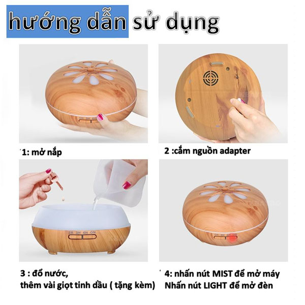 Máy khuếch tán/ máy xông tinh dầu hình hình cánh hoa mai gỗ vàng FX2031 + tinh dầu sả chanh + tinh dầu cam Lorganic