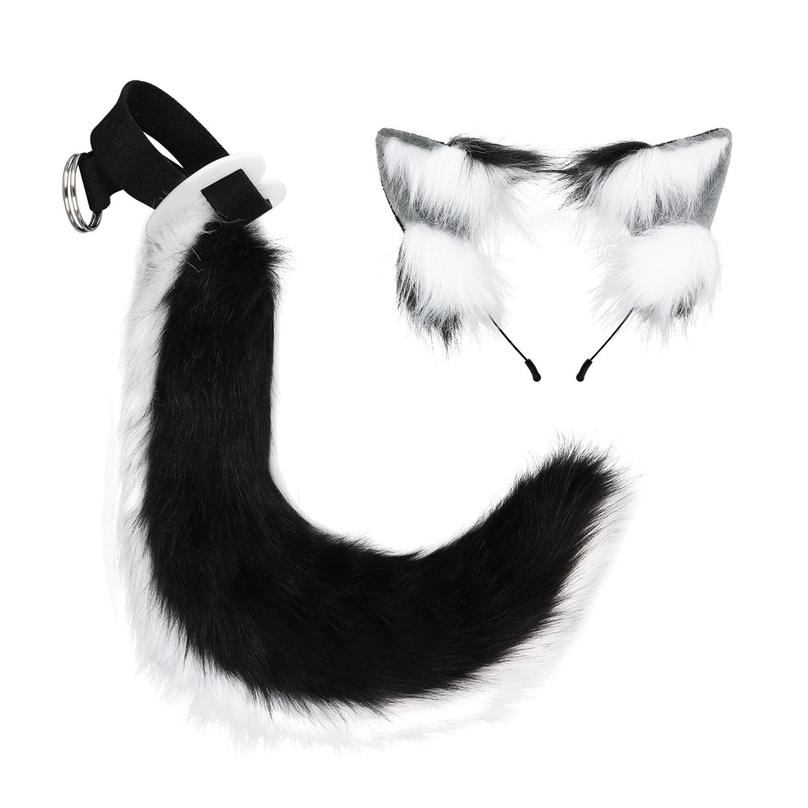Ears and Long Tail Plush Ears Hair Clip Plush Funny Gifts Costume Accessories Headdress Hair Hoop for Stage Performance Party Halloween