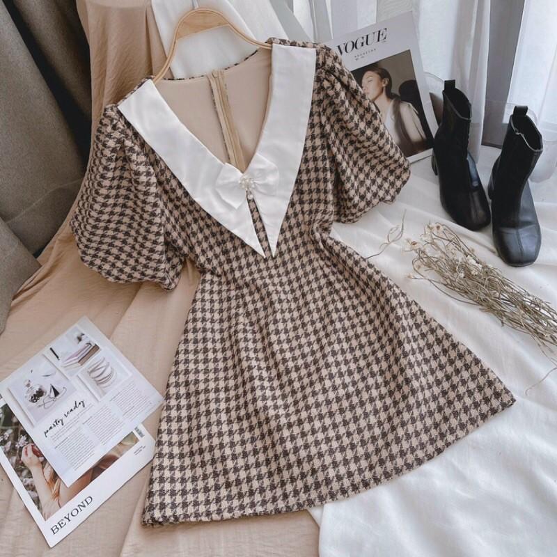 Đầm caro bố phối cổ peter️