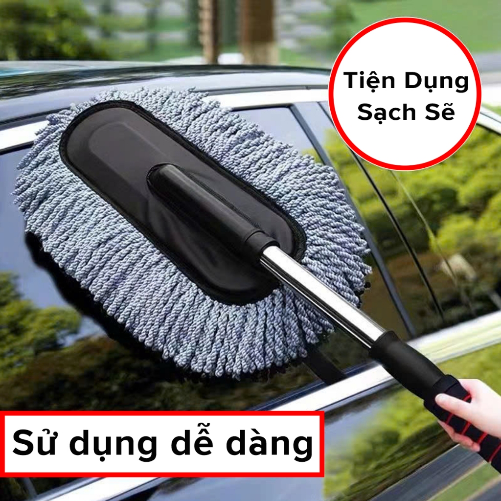 Chổi Lau Rửa Xe Ô Tô Chuyên Dụng, Lau Bụi Sợi Dầu Ô Tô Tiện Lợi Nhỏ Gọn, cán dài quét dọn vệ sinh nội thất nhà và xe