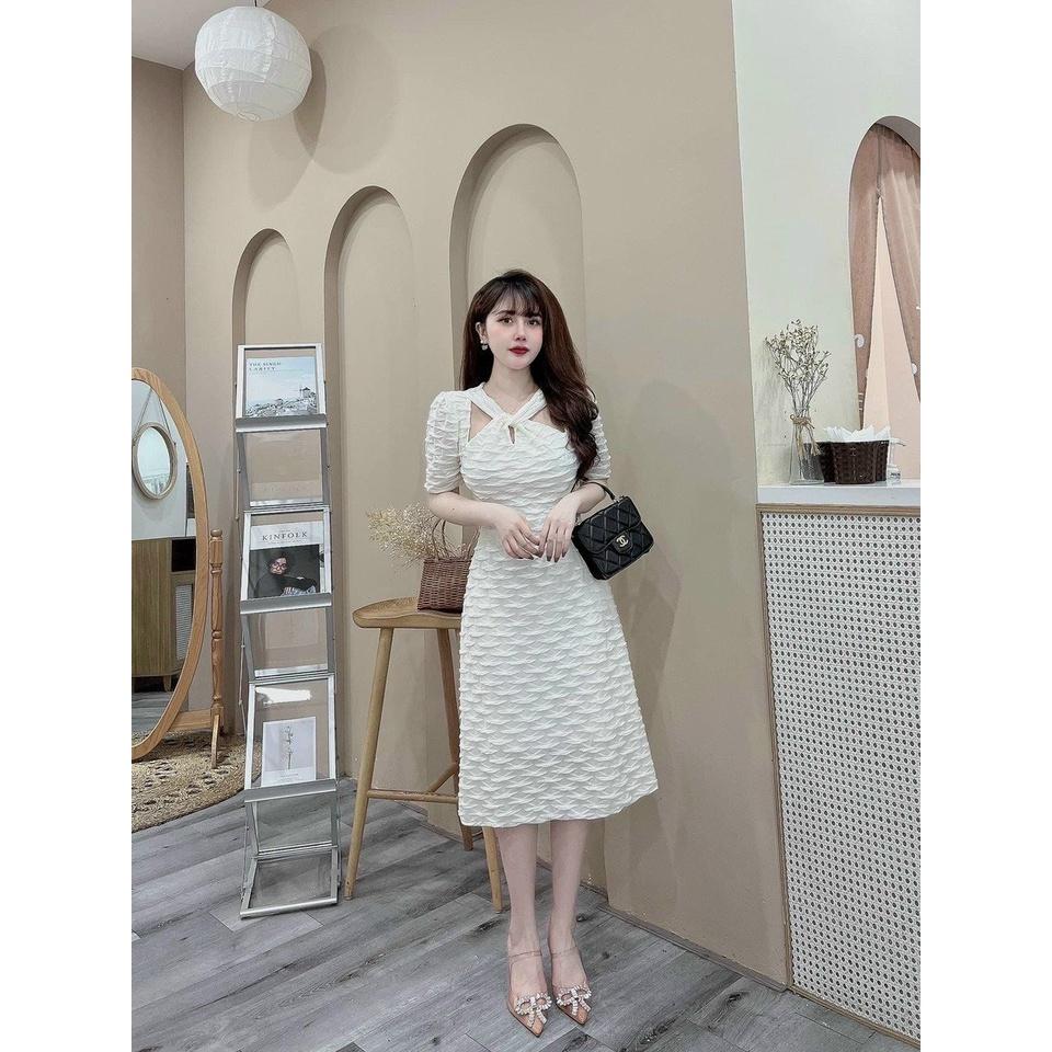 Đầm body dây rút vải xốp gân