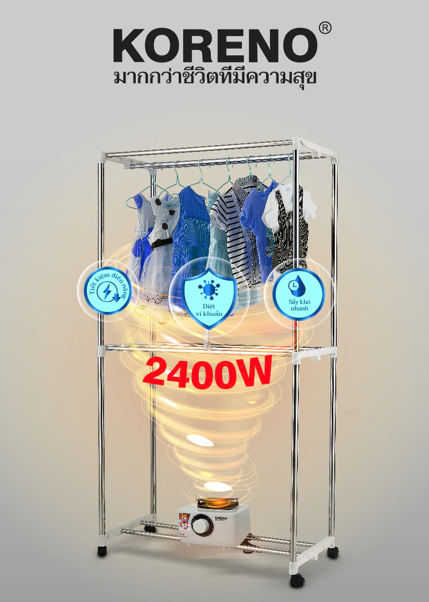 Tủ sấy quần áo KORENO KN - 569 LOẠI TO công suất 2400W Máy sấy quần áo hẹn giờ thông minh, sử dụng công nghệ sấy PTC Hàng chính hãng