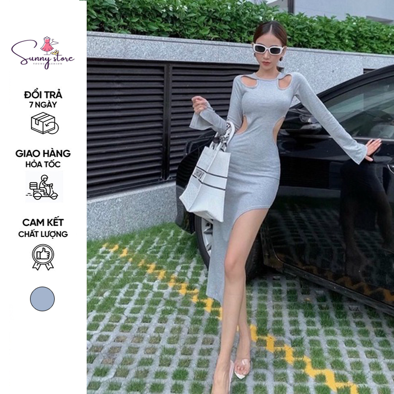 ĐẦM BODY TAY DÀI KHOÉT EO XẺ TÀ (LV156)