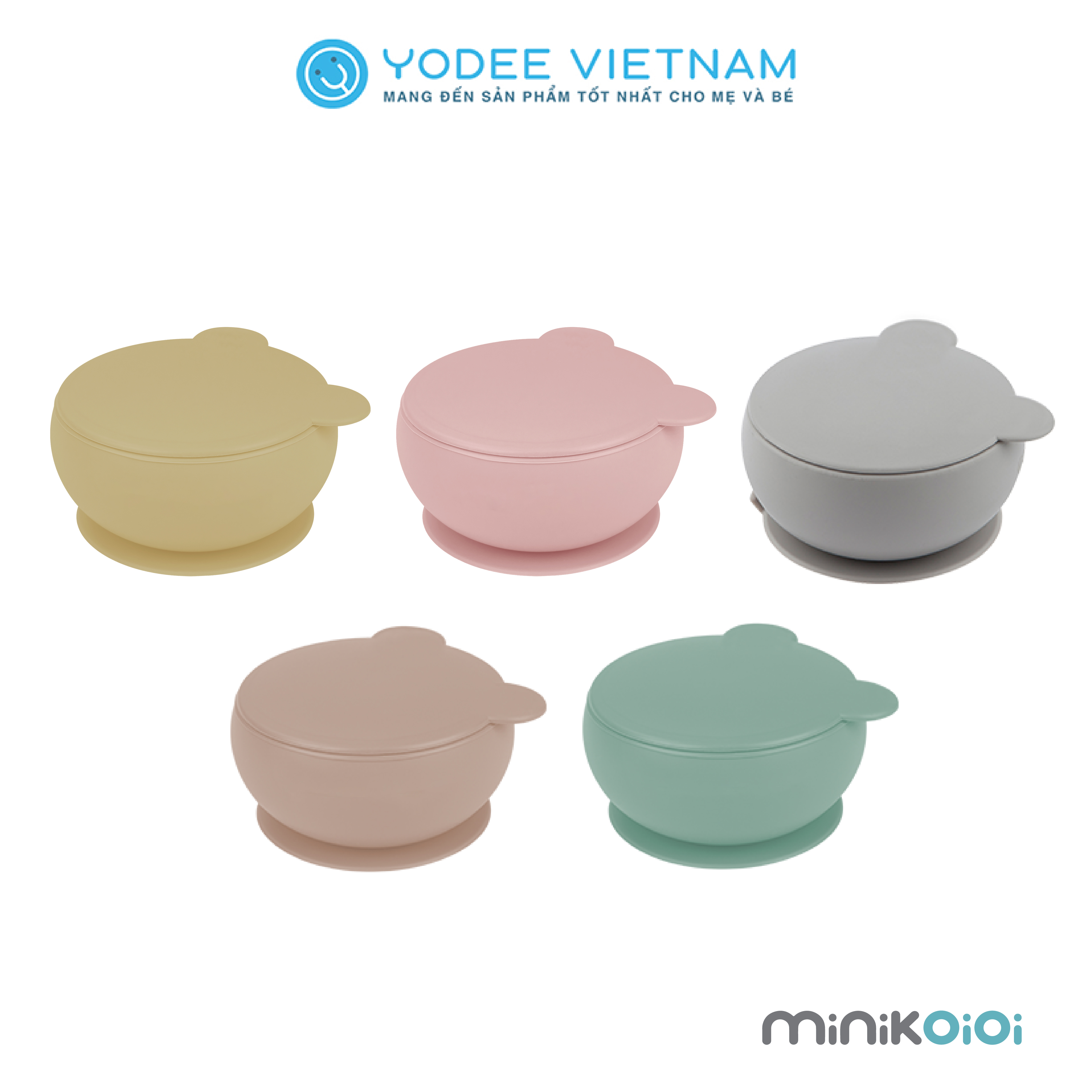 MinikOiOi Chén ăn kèm nắp đậy silicone cao cấp cho bé có đế hít chống trơn an toàn và tiện lợi