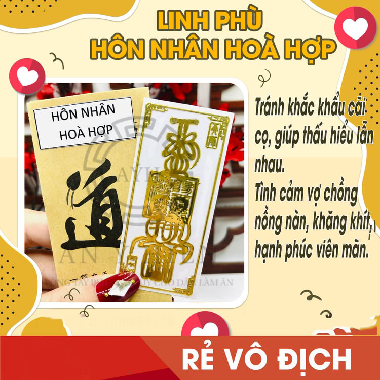 Linh phù HÔN NHÂN HÒA HỢP tránh khắc khẩu cãi cọ giúp thấu hiểu lẫn nhau. Để bóp, làm miếng dán điện thoại