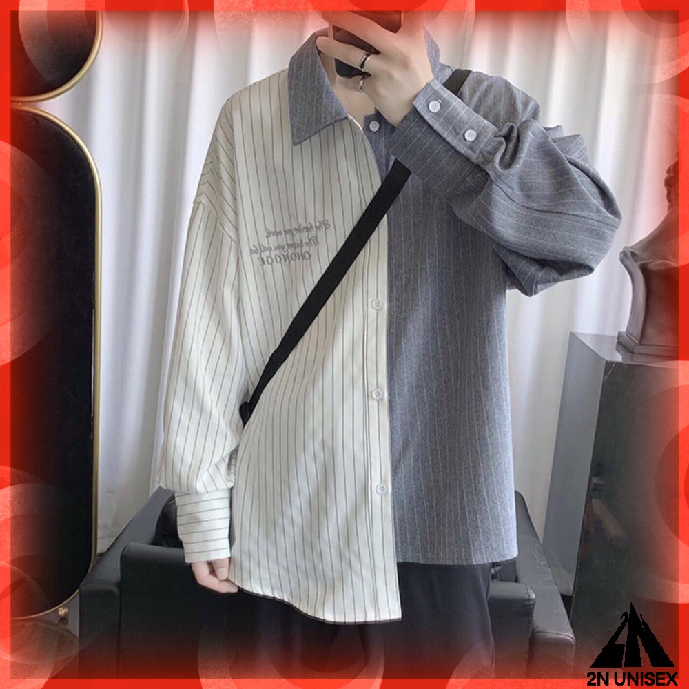 Áo sơ mi unisex form rộng - somi nam nữ phối 2 màu