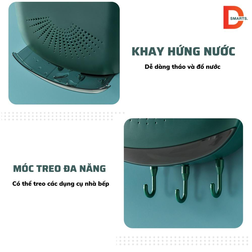 Hộp đựng đũa muỗng có nắp đậy gắn tường, ống đựng đũa treo tường chống bụi tích hợp móc treo