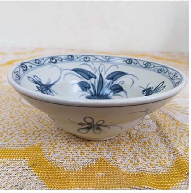 Bộ chén dĩa men rạn vẽ chuồn khoai gốm Gia Hưng Bát Tràng