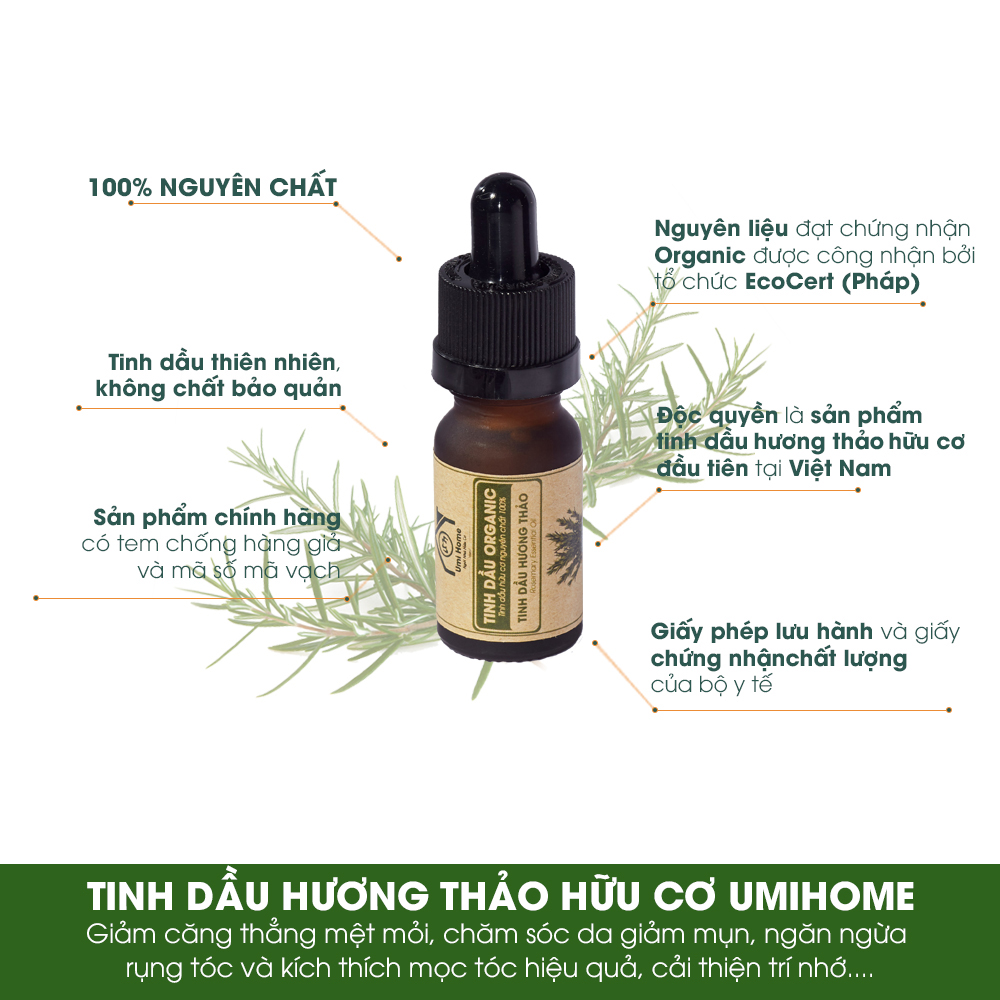 Tinh Dầu Hương Thảo Nguyên Chất UMIHOME (10ml) - Dùng cho đèn xông hương, tắm massage dưỡng da và tóc loại bỏ gầu hiệu qủa