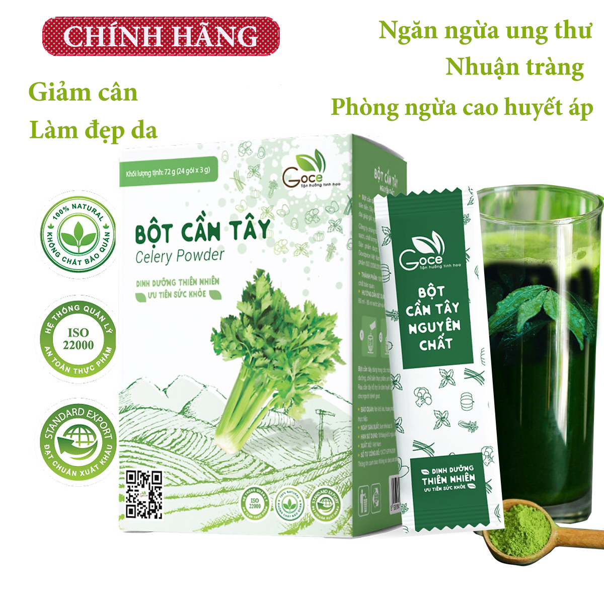 Bột Cần Tây Nguyên Chất Goce - Hộp 72g (24 gói tiện lợi)