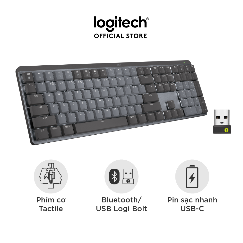 Bàn phím cơ văn phòng Logitech MX Mechanical FullSize Wireless/Bluetooth - Hàng Chính Hãng