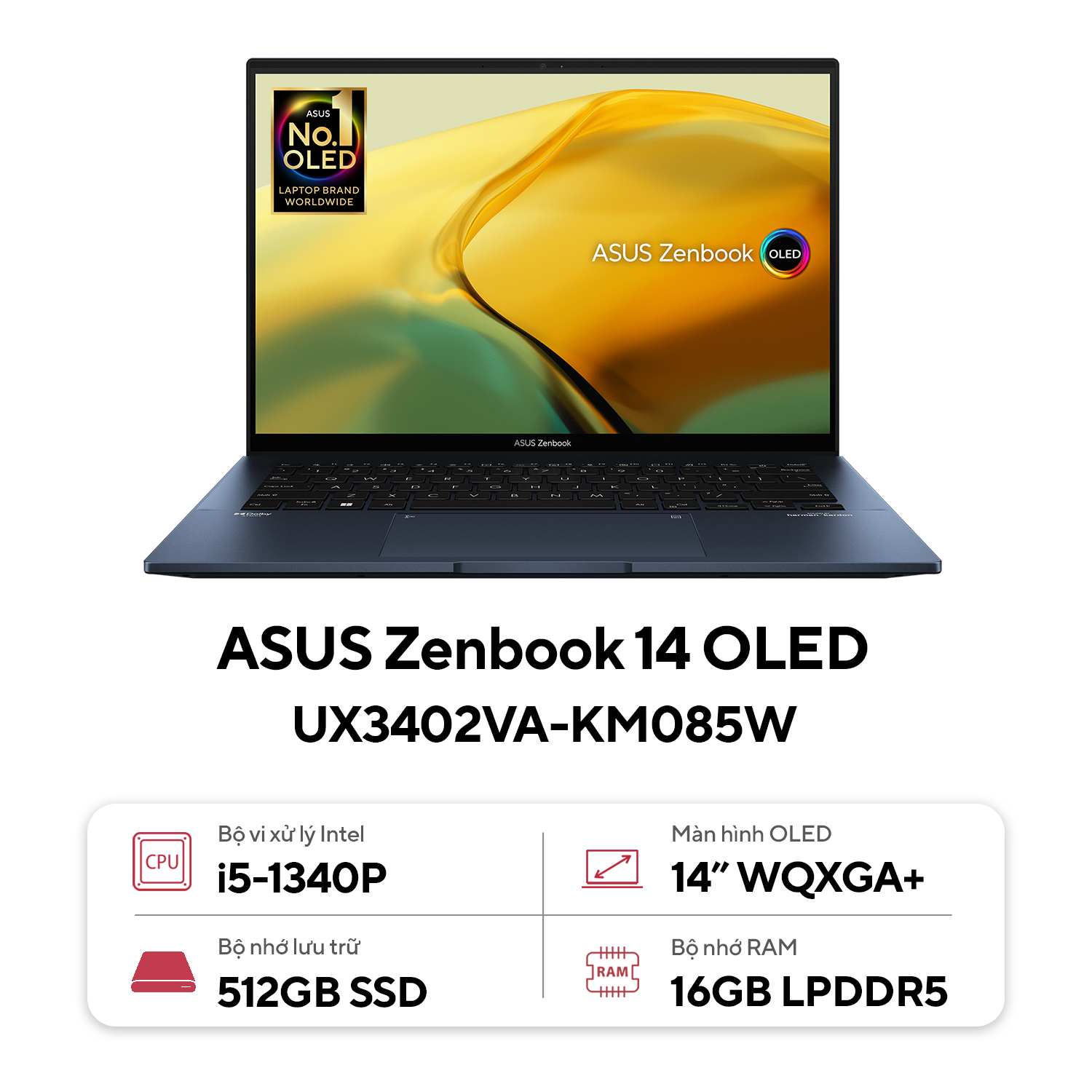 Laptop Asus Zenbook 14 OLED UX3402VA (Intel Core I5-1340P | Ram 16GB | SSD 512GB | 14 inch OLED WQXGA+ | Win 11 Bản quyền - Asus-UX3402VA-KM085W ) - Hàng Chính Hãng