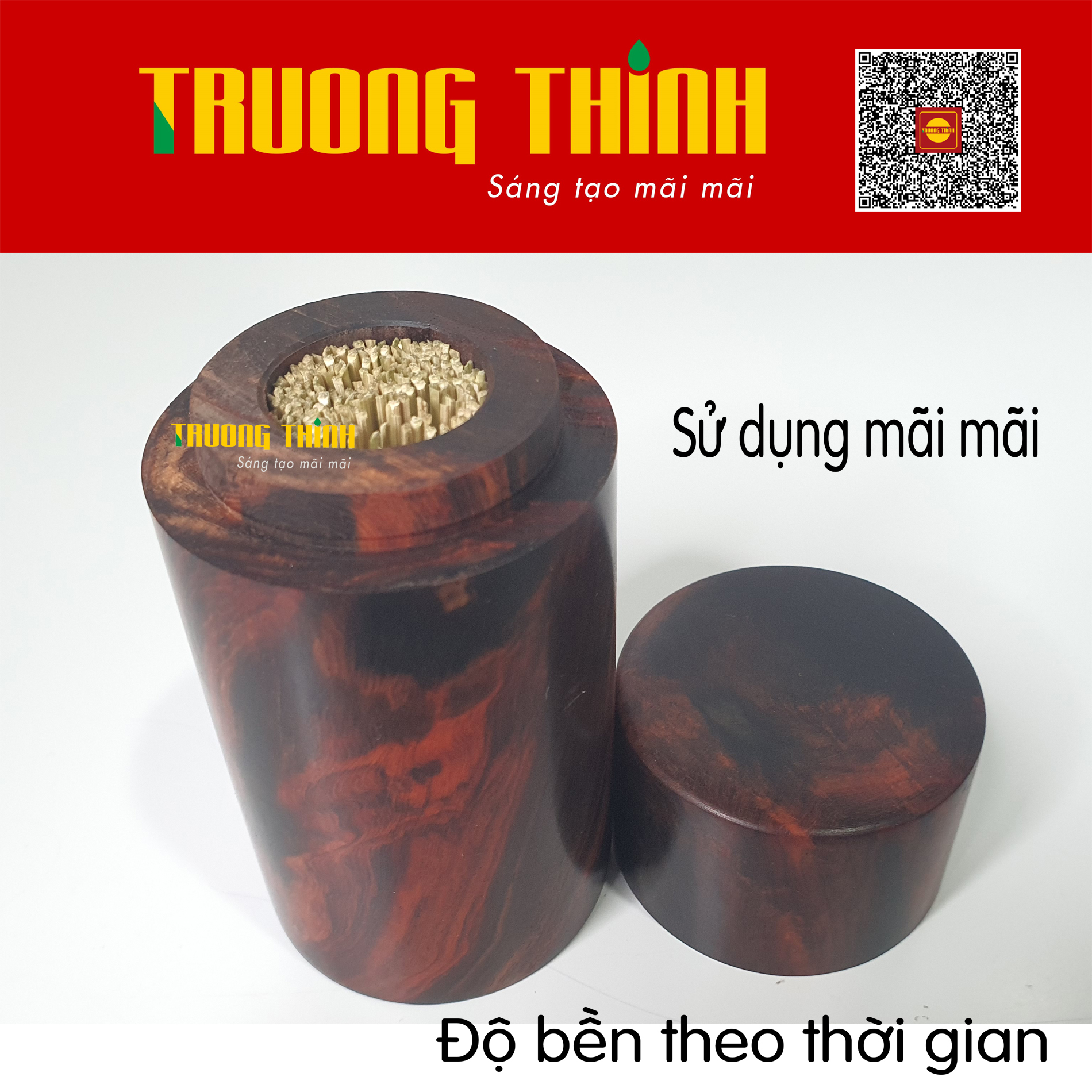 Lọ Hộp Đựng Tăm Bằng Gỗ Trắc Đỏ Đen Cao Cấp Trường Thịnh Tiện Dụng Bền Đẹp Sang Trọng Tiết Kiệm – Hình Trụ Liền Khối.