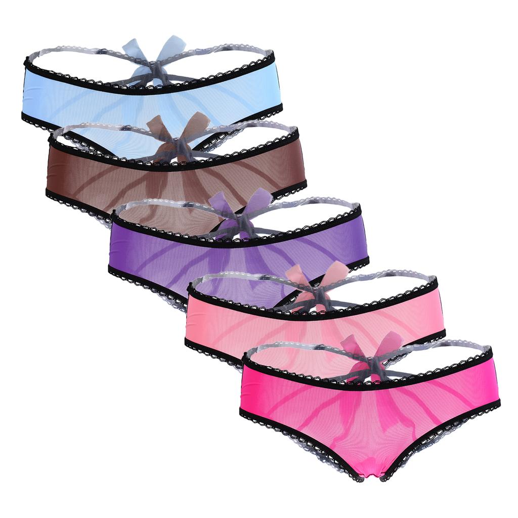 Women Thongs G-string Panties T-Back Open Knickers Lingerie Underwear - Blue Pink Red Purple Brown