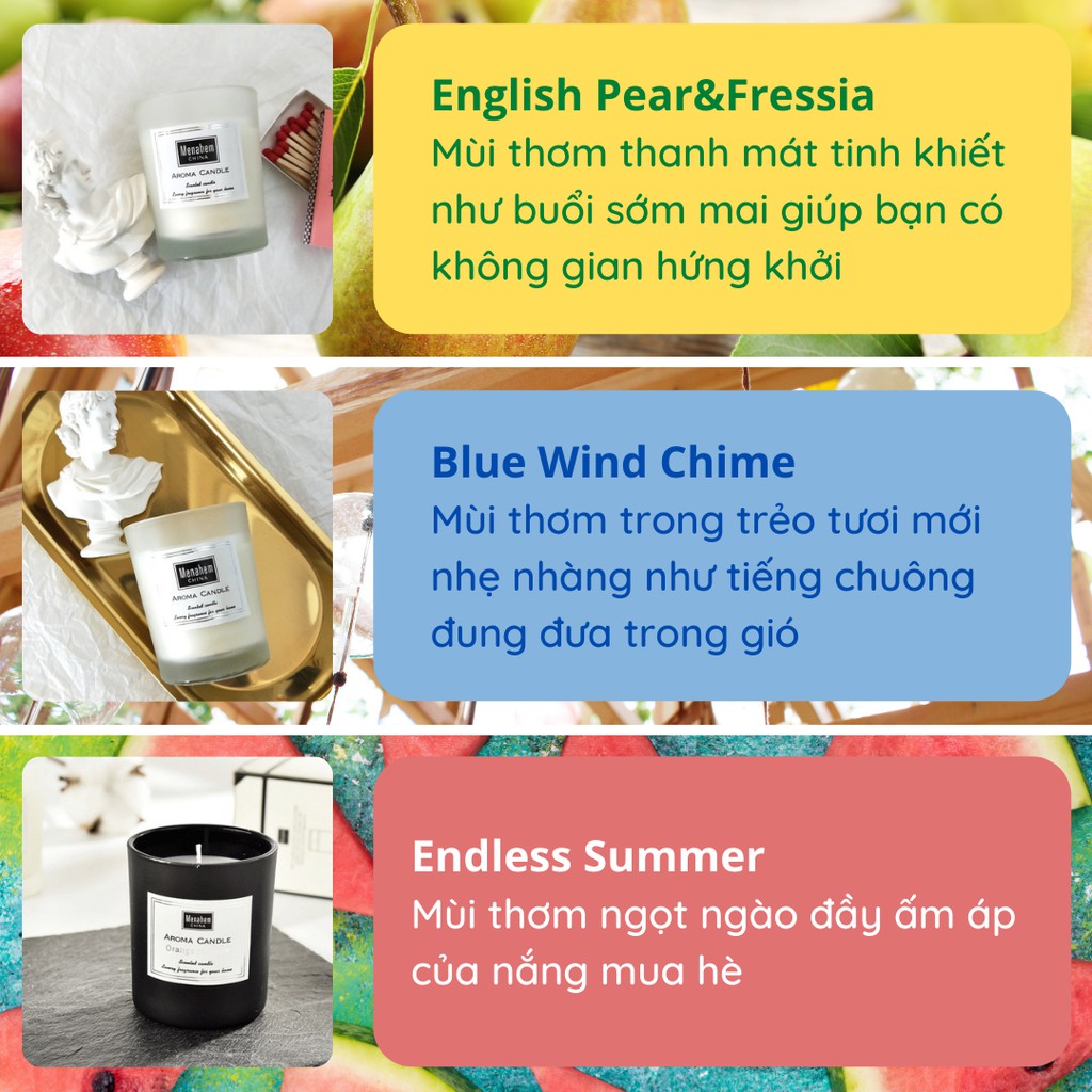 Nến Thơm Thiên Nhiên Không Khói Cao Cấp Aroma Menahem Thư Giãn Giảm Stress Nến Cốc Thơm Trang Trí Decor Phòng