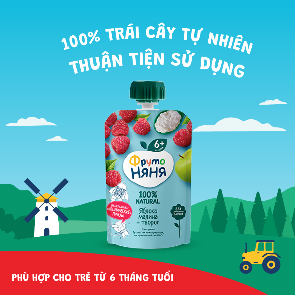 Trái cây nghiền vị táo, mâm xôi và phomai tươi Fruto Nyanya 90g