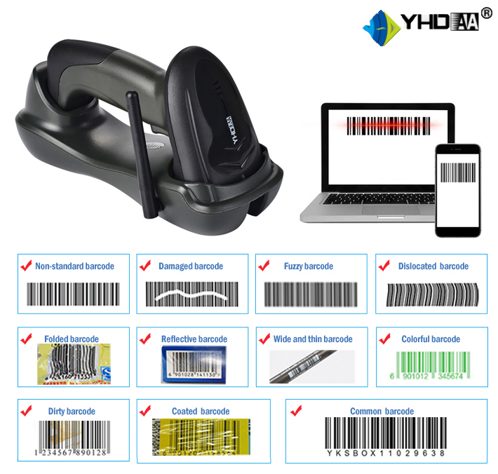 Máy quét mã vạch để bàn YHD 5300CM đọc mã vạch Barcode kết nối không dây đế sạc với Máy tính, Laptop dùng trong Cửa Hàng, Siêu Thị - Hàng Nhập Khẩu