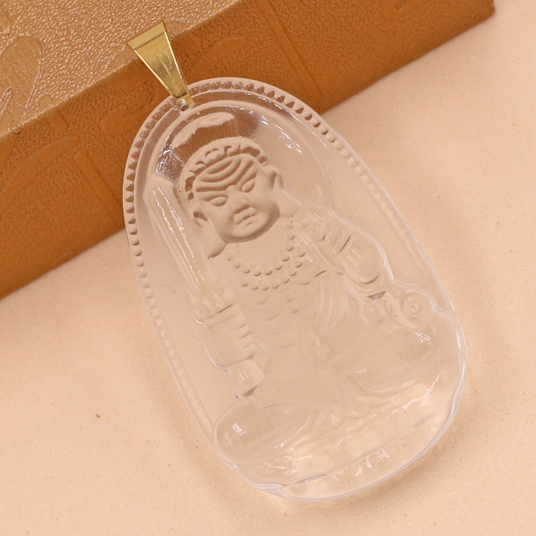 Mặt Dây Chuyền Phật Bất Động Minh Vương Đá Pha Lê Trắng Size Nhỏ 3.6cm & Size Lớn 5cm- Tặng Kèm Móc Inox - Phong Thủy 868 - May Mắn - Bình An