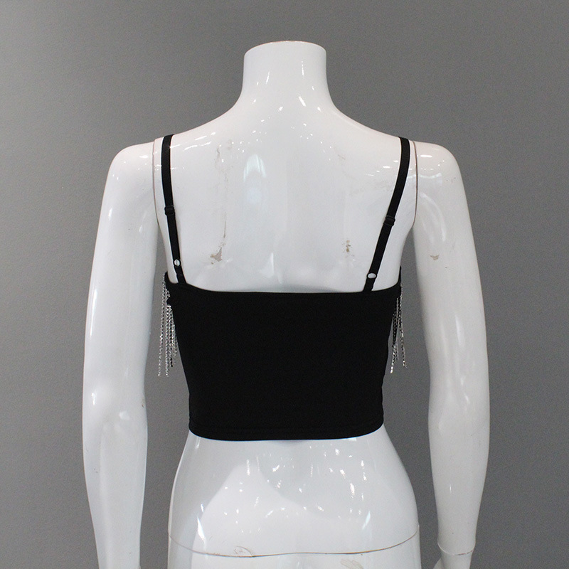 Áo crop-top hai dây Đen đính đá lấp lánh gợi cảm nổi bật phong cách Hàn Quốc cho Nữ
