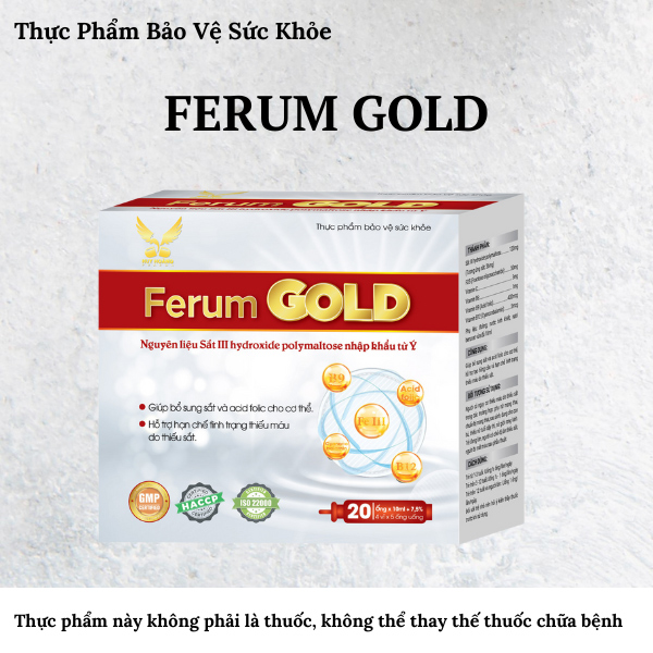 Thực phẩm bảo vệ sức khỏe Sắt ống không tanh Ferum Gold Hộp 20 ống